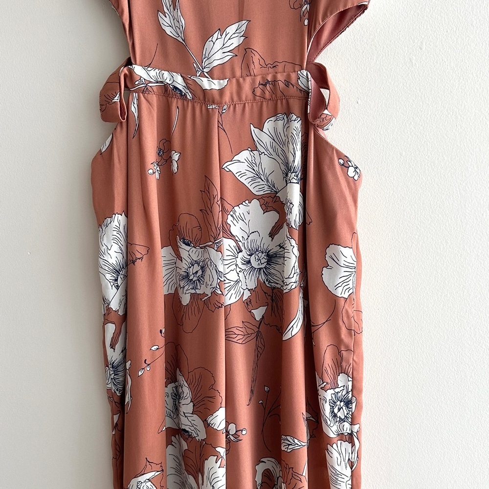 Sienna Sky Floral Cutout Wide Leg Jumpsuit, Peach/White, Summer/Spring, Small - Picture 3 of 16